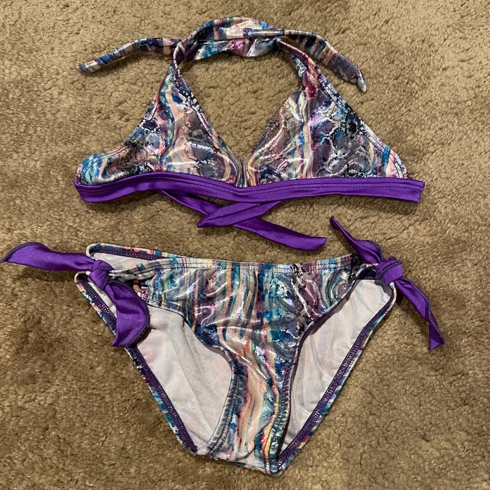 NWT Biscotti purple metallic tie dye bathing suit